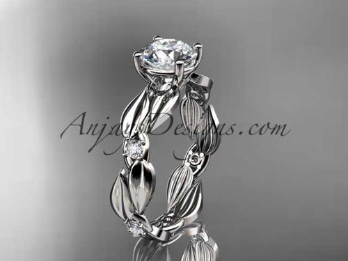 Platinum diamond leaf and vine wedding ring, engagement ring with "Forever One" Moissanite center stone ADLR58