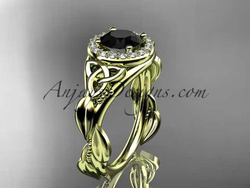 14kt yellow gold diamond celtic trinity knot wedding ring, engagement ring with a Black Diamond center stone CT7327 14kt yellow gold diamond celtic trinity knot wedding ring, engagement ring with a Black Diamond center stone CT7327