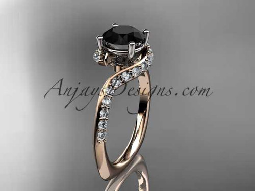 Unique 14k rose gold engagement ring, wedding ring with a Black Diamond center stone ADLR277