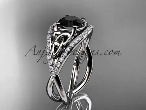 14kt white gold celtic trinity knot engagement ring ,diamond wedding ring with Black Diamond center stone CT788 14kt white gold celtic trinity knot engagement ring ,diamond wedding ring with Black Diamond center stone CT788