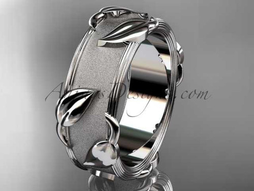 Leaf and Vine Wedding Band, 14kt White Gold Artisan Ring ADLR252G