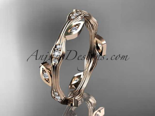 14k rose gold diamond leaf and vine wedding ring,engagement ring,wedding band ADLR41B