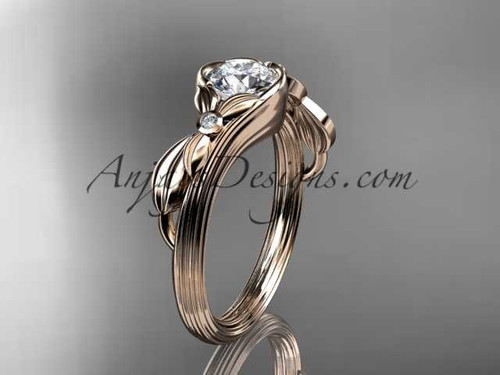 Unique 14kt rose gold floral engagement ring with a "Forever One" Moissanite center stone ADLR324
