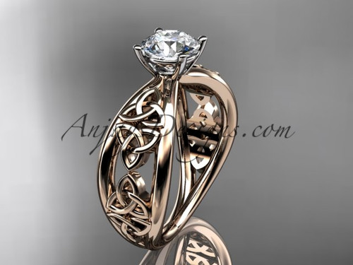 Glorious Celtic Trinity Engagement Ring, Flawless Rose Gold Knot Wedding Ring