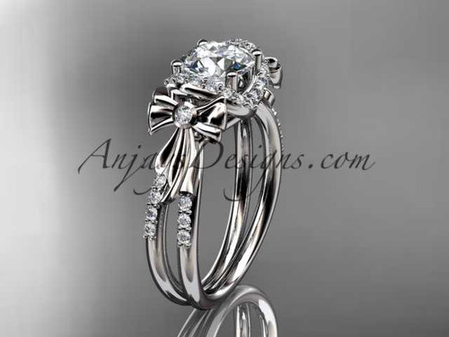 14kt white gold diamond unique engagement ring, wedding ring, bow ring ADER155