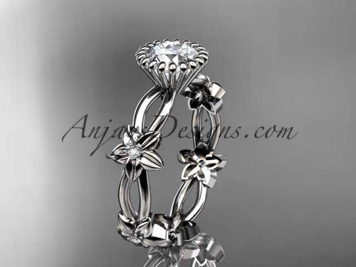 platinum diamond leaf and vine wedding ring,engagement ring with a "Forever One" Moissanite center stone ADLR19D