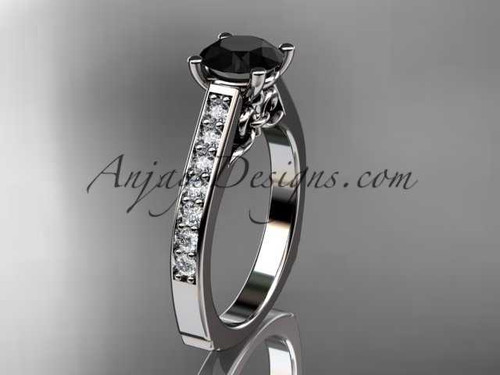 platinum diamond unique engagement ring, wedding ring with a Black Diamond center stone ADER114