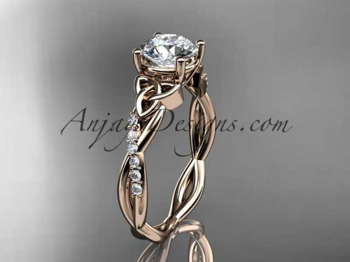 1ct lab grown diamond twisted Celtic engagement ring, 14k rose gold triquetra