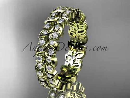 14k yellow gold diamond vine and leaf wedding ring, engagement ring, wedding band ADLR36B
