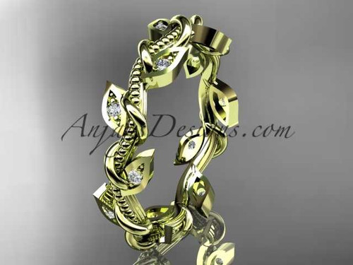 14kt yellow gold diamond leaf and vine wedding ring, engagement ring, wedding band ADLR79
