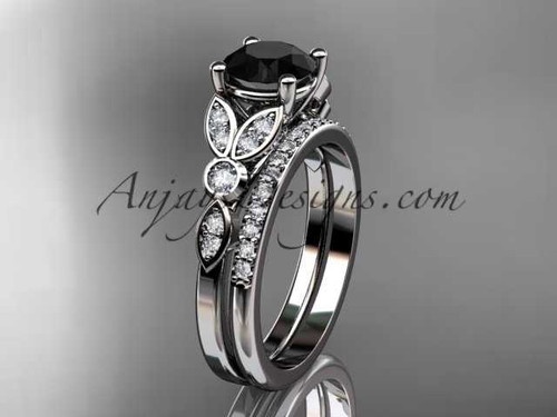 platinum unique engagement set, wedding ring with a Black Diamond center stone ADLR387S