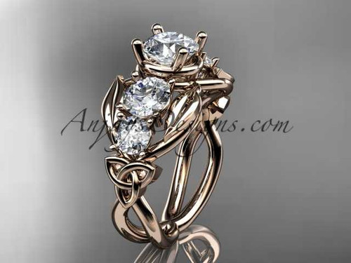 14kt rose gold celtic trinity knot engagement ring , wedding ring with "Forever One" Moissanite center stone CT769