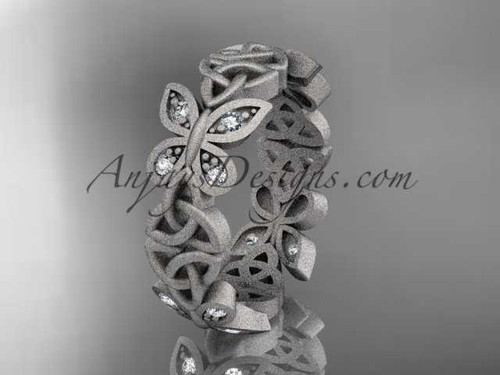 Amazing Matte Finish 14kt White Gold Butterfly Diamond Wedding Band, Celtic Trinity Knot Marriage Ring CT7420B Amazing Matte Finish 14kt White Gold Butterfly Diamond Wedding Band, Celtic Trinity Knot Marriage Ring CT7420B