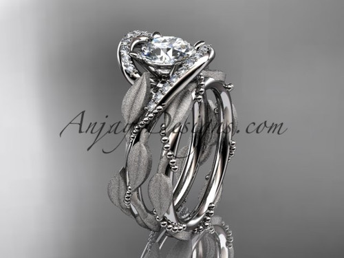 Moissanite Engagement Ring Set, White Gold Leaf Ring ADLR64S