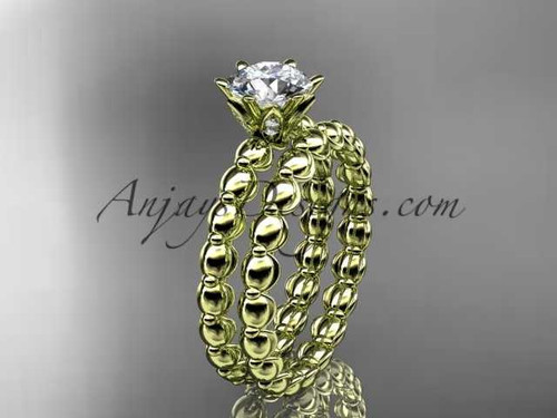 14k yellow gold diamond wedding ring, engagement set with a "Forever One" Moissanite ADLR34S