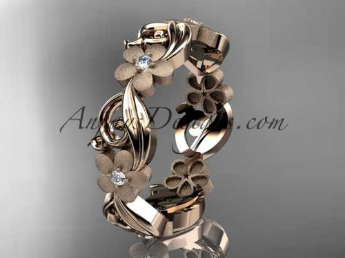 14kt rose gold diamond flower wedding ring, engagement ring, wedding band ADLR191B
