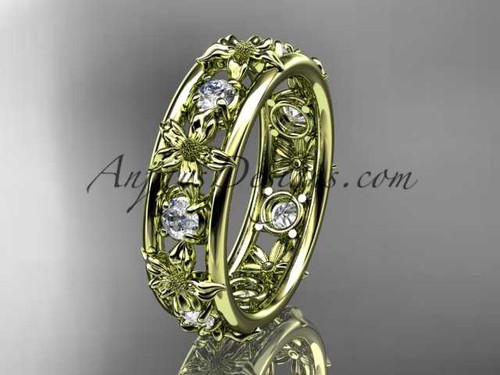14kt yellow gold diamond leaf wedding ring, engagement ring, wedding band ADLR160B nature inspired jewelry