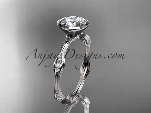 14k white gold diamond vine wedding ring, engagement ring with "Forever One" Moissanite center stone ADLR21A