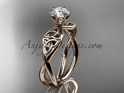 1ct lab grown diamond Celtic engagement ring, 14k rose gold triquetra