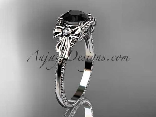 platinum diamond unique engagement ring with a Black Diamond center stone ADLR376