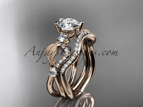 Moissanite Wedding Set, Rose Gold Amazing Engagement Ring Inspired by Nature
