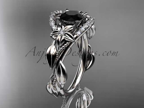 Platinum diamond unique engagement ring, wedding ring with a Black Diamond center stone ADLR326