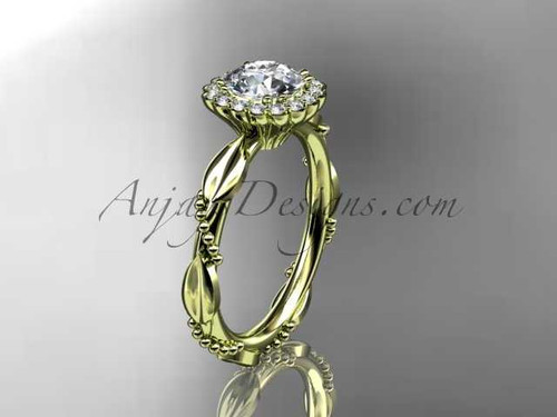 Amazing Leaf & Vine Wedding Ring, 14kt Yellow Gold Halo Diamond Engagement RingADLR337