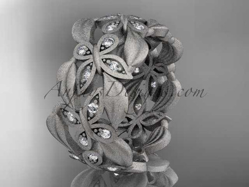14kt white gold diamond butterfly, leaf and vine wedding band, engagement ring ADLR262B