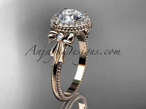 14kt rose gold diamond unique engagement ring, wedding ring with a "Forever One" Moissanite center stone ADER157