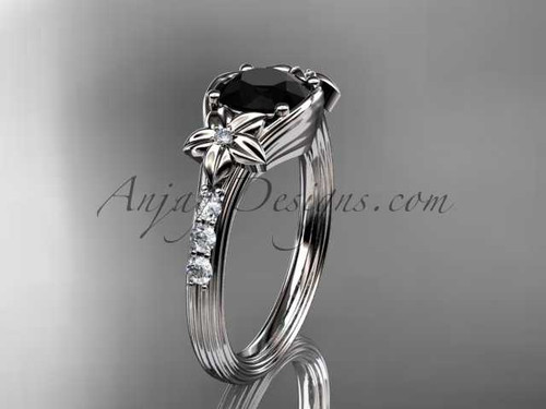 Contemporary Floral Engagement Ring, Nature Inspired Platinum Black Diamond Ring ADLR333