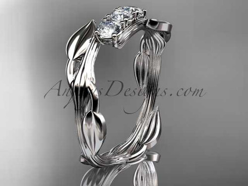 14kt white gold diamond leaf and vine three stone ring ADLR247 14kt white gold diamond leaf and vine three stone ring ADLR247