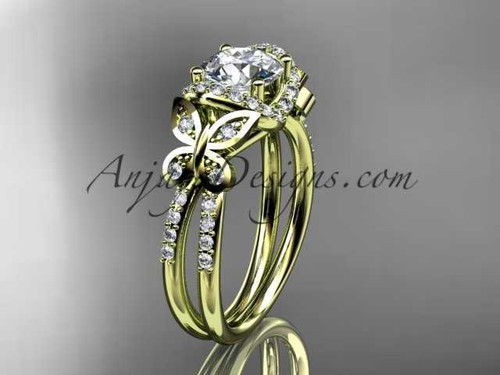 1ct lab grown CVD diamond butterfly engagement ring, 14k yellow gold dainty