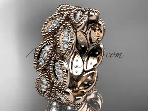 14kt rose gold leaf wedding ring, engagement ring, wedding band, nature inspired jewelry ADLR54B