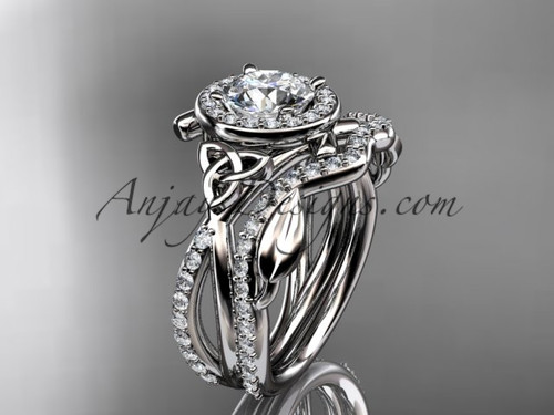 14kt white gold celtic trinity knot engagement set, wedding ring CT789S