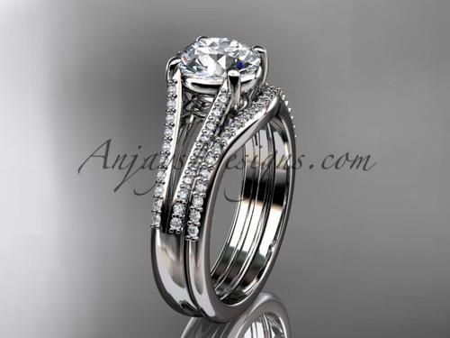 14kt white gold diamond unique engagement set, wedding ring ADER108S