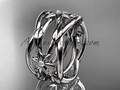 platinum leaf and vine, flower wedding ring,wedding band ADLR352B