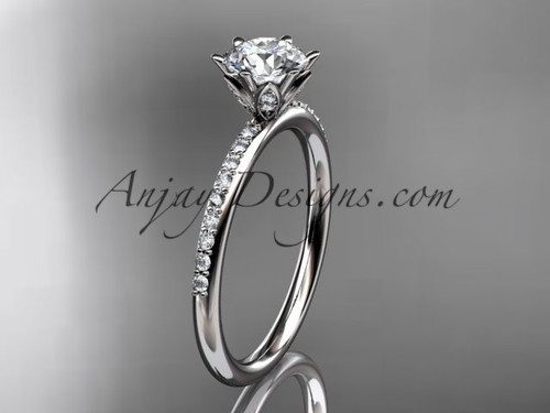 14kt white gold diamond unique engagement ring, wedding ring with a "Forever One" Moissanite center stone ADER145