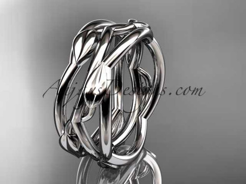 Leaf Wedding Band, 14kt White Gold Luxury Bridal Ring ADLR350G