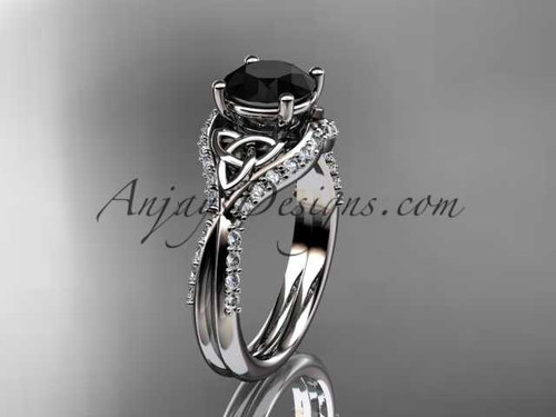 platinum diamond celtic trinity knot wedding ring, engagement ring with a Black Diamond center stone CT7224
