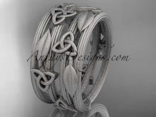 14kt white gold diamond celtic trinity knot matte finish wedding band, engagement ring CT7242B