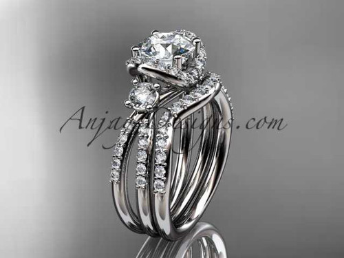 Unique Wedding Set with a "Forever One" Moissanite center stone, Platinum Diamond Engagement Ring ADER146S