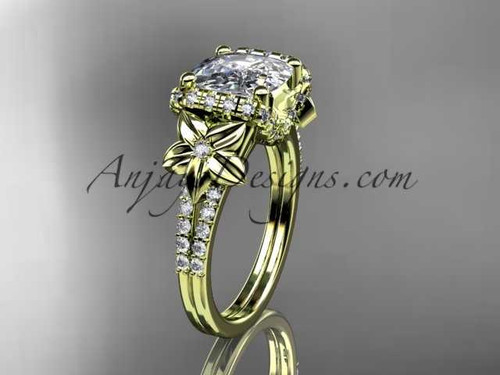 Beautiful 14kt Yellow Gold Diamond Floral Wedding Ring with Cushion Cut Moissanite ADLR148 Beautiful 14kt Yellow Gold Diamond Floral Wedding Ring with Cushion Cut Moissanite ADLR148