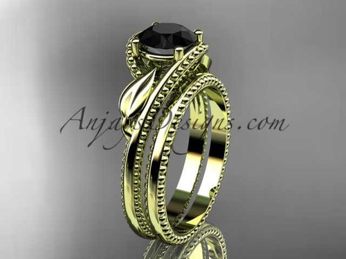 Unique 14kt yellow gold engagement set with a Black Diamond center stone ADLR322S