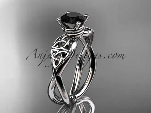 platinum celtic trinity knot engagement ring, wedding ring with a Black Diamond center stone CT770