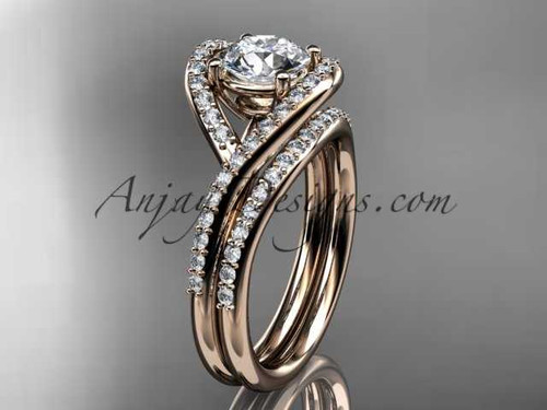 14kt rose gold diamond wedding ring, engagement set with a "Forever One" Moissanite center stone ADLR383S