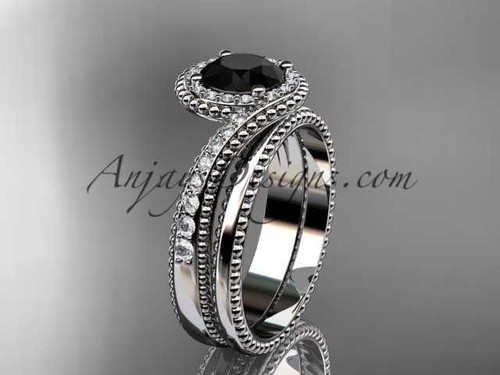 14kt white gold halo diamond engagement set with a Black Diamond center stone ADLR379S