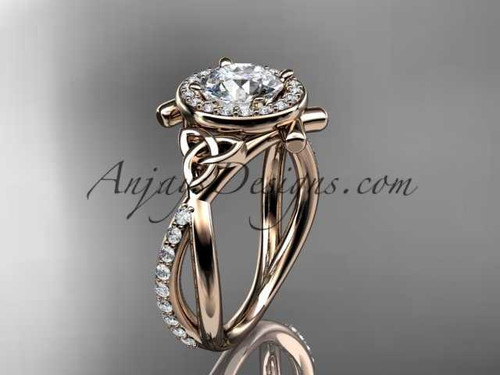 14kt rose gold celtic trinity knot engagement ring, wedding ring CT789