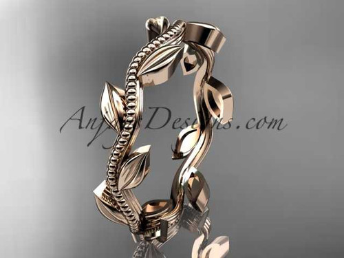 Leaf Wedding Band Without Diamonds, 14kt Rose Gold Artisan Bridal Ring ADLR4G