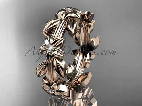 14kt rose gold diamond leaf wedding ring, engagement ring, wedding band ADLR316B