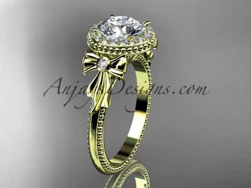 14kt yellow gold diamond unique engagement ring, wedding ring with a "Forever One" Moissanite center stone ADER157